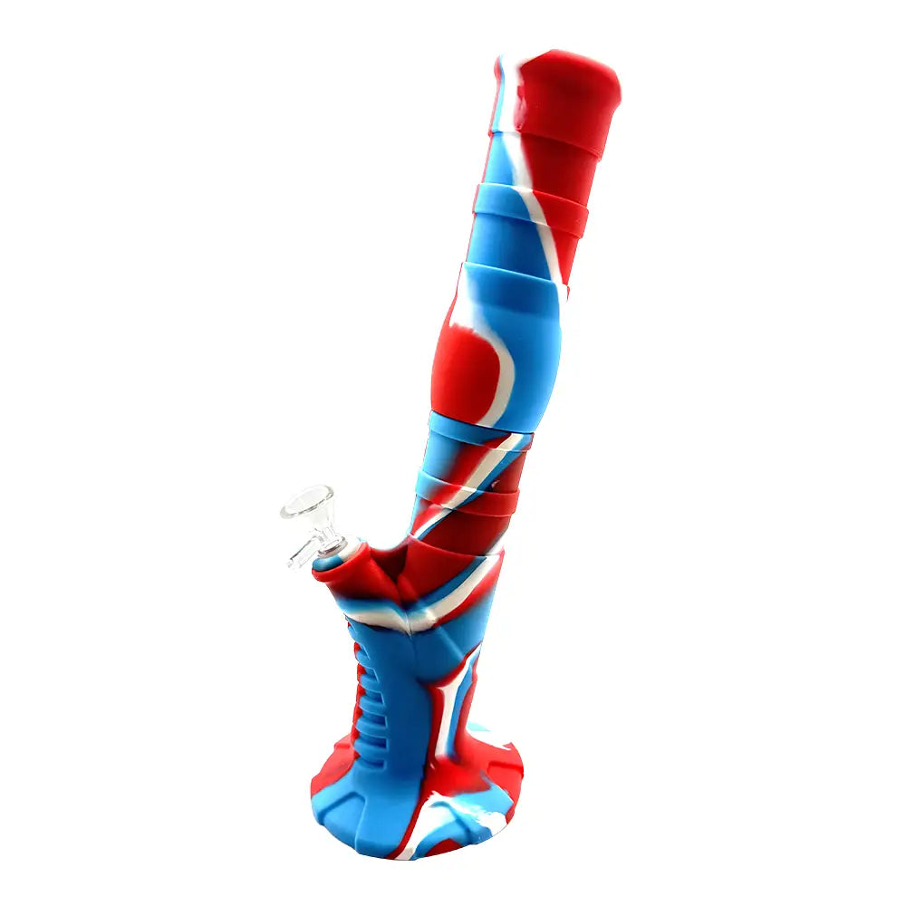 14’’ Silicone Straight Tube Bong – Red White & Blue Marble
