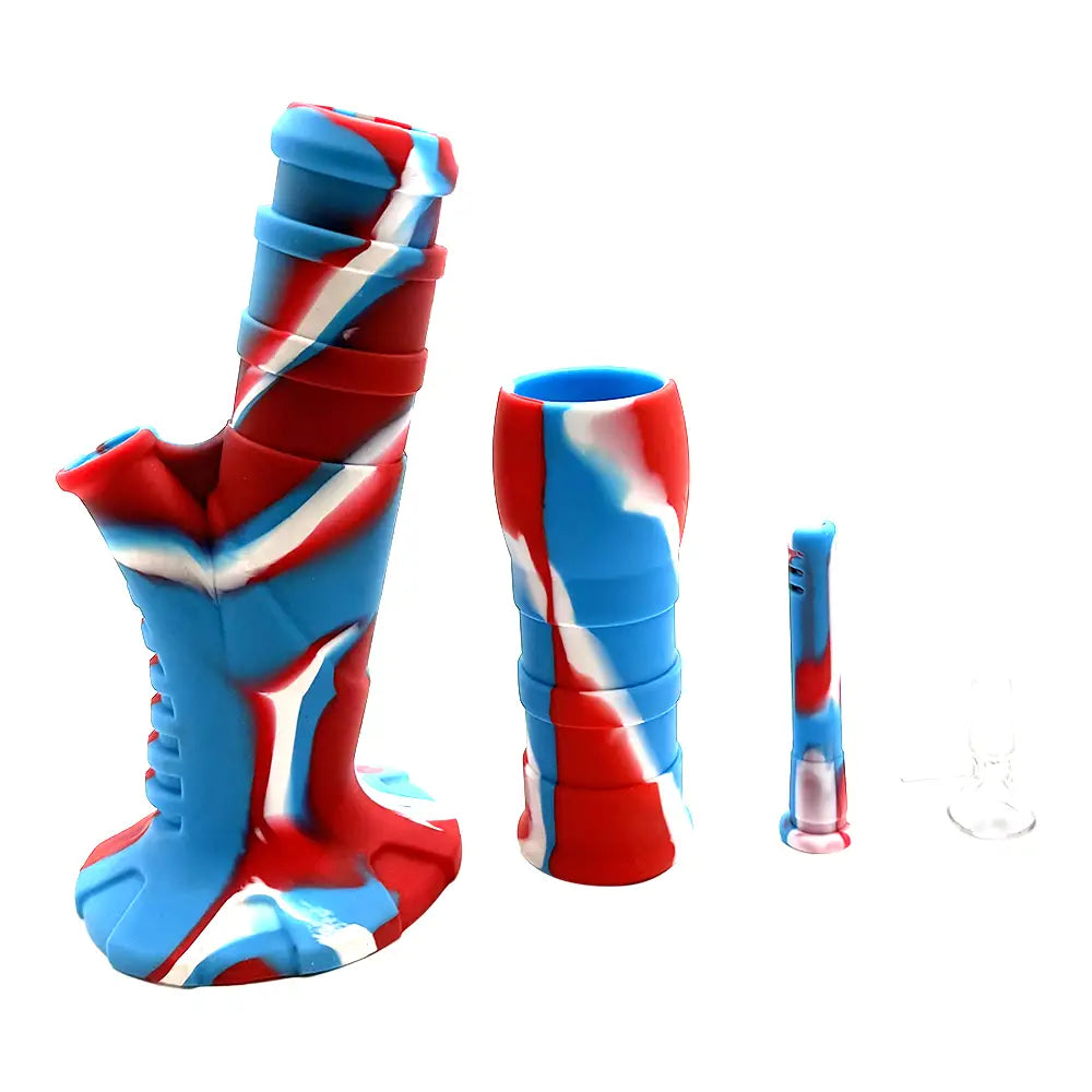 14’’ Silicone Straight Tube Bong – Red White & Blue Marble