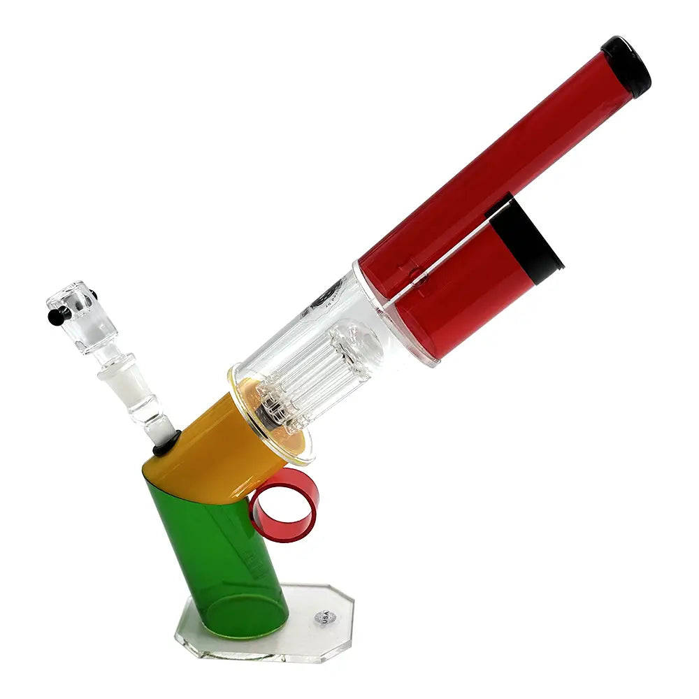 Acrylic Pistol Bong - Rasta Colours - 12’’