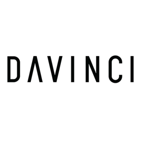 Black ’davinci’ logo on dark background.
