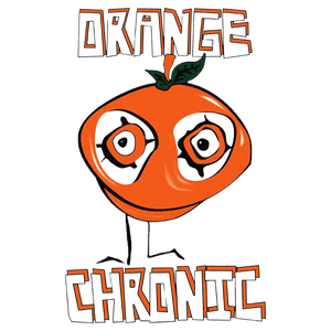 Cartoonish orange character with large, wide-set eyes and a small stem and leaf.