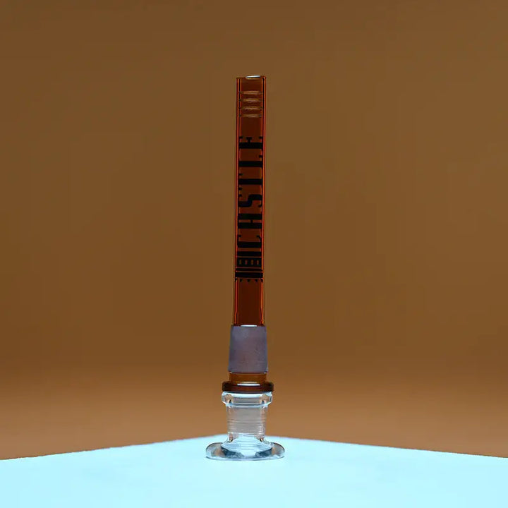 Castle Glassworks - 8 Slit Glass Downstem - 5’’ - 14MM Male/19MM Female - Amber