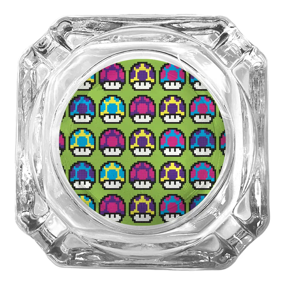 Glass Ashtray - 8-Bit Super Mario Mushrooms