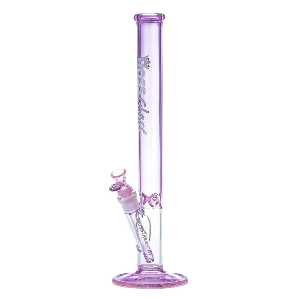 Hoss Glass - 16’’ Diameter Colored Straight Tube Glass Bong with Window Base - Pink