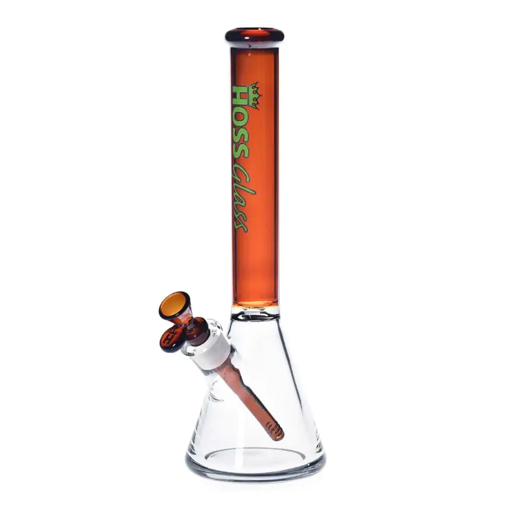 Hoss Glass - 16’’ Small Thick Glass Beaker Bong with Colored Top - Amber