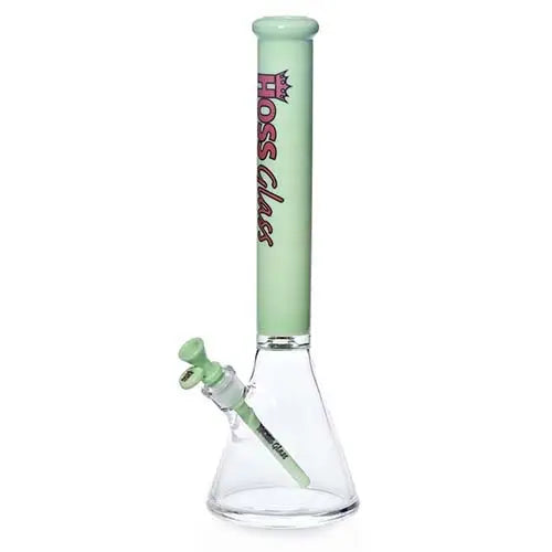 Hoss Glass - 16’’ Small Thick Glass Beaker Bong with Colored Top - Milk Green