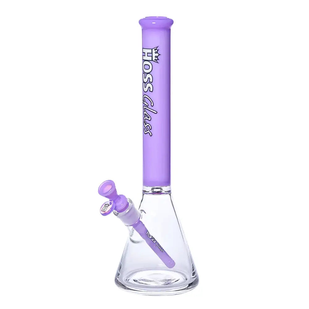 Hoss Glass - 16’’ Small Thick Glass Beaker Bong with Colored Top - Milk Purple