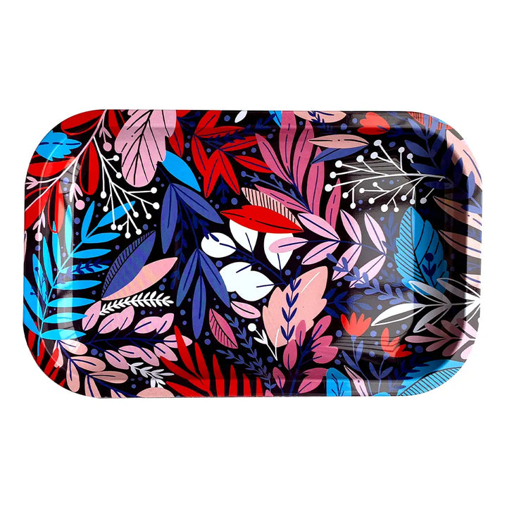 Inhal’Nation - Medium Metal Rolling Tray - Indigo Flowers