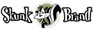 A logo for ’Skunk Brand’ featuring a cartoon skunk.