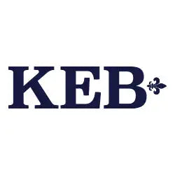 Navy blue keb logo with fleur-de-lis design on white background.