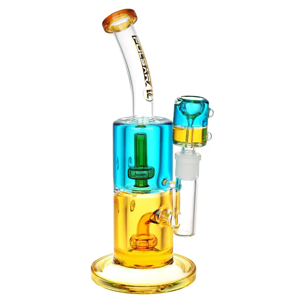 Pulsar 9.75’’ Bicolor Glycerine 14mm F Chugger Water Pipe - Blue and Orange