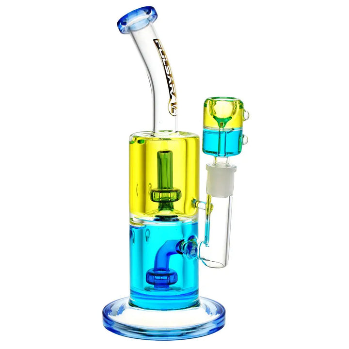 Pulsar 9.75’’ Bicolor Glycerine 14mm F Chugger Water Pipe - Yellow and Blue