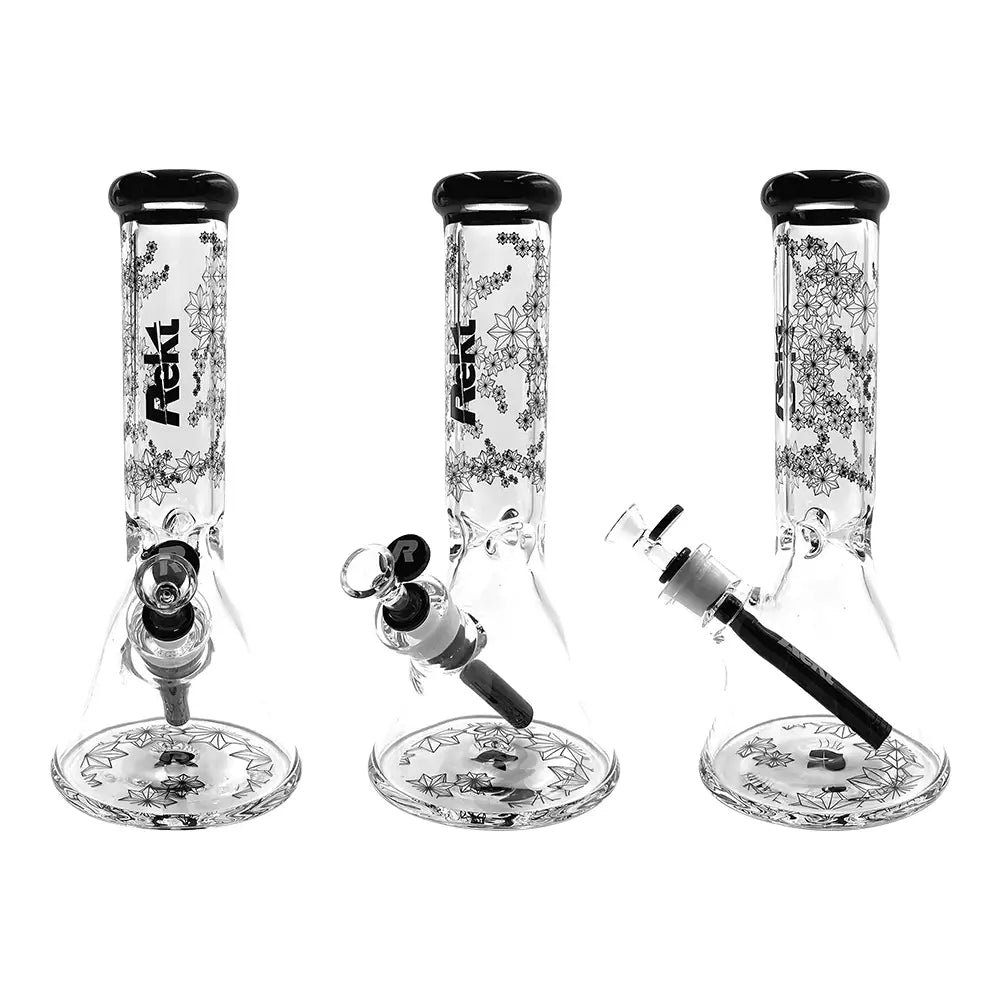 Rekt - 12’’ Beaker Bong - Floral Pattern - 7MM - Black