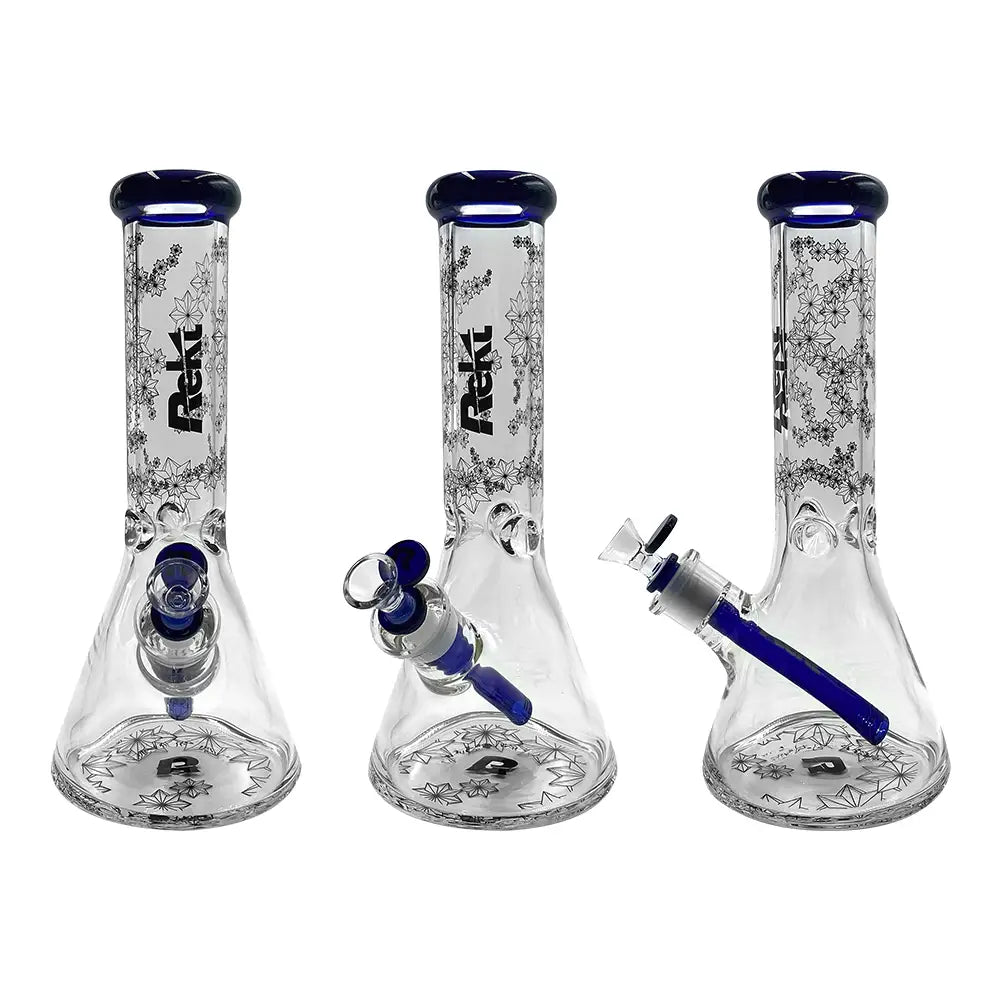 Rekt - 12’’ Beaker Bong - Floral Pattern - 7MM - Blue