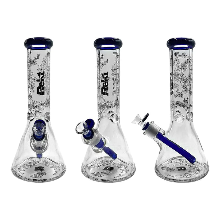 Rekt - 12’’ Beaker Bong - Floral Pattern - 7MM - Blue