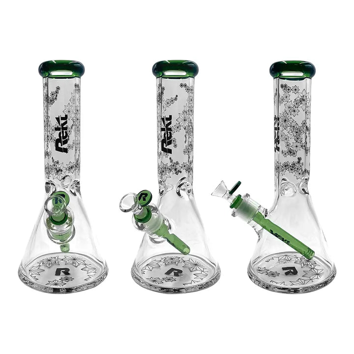 Rekt - 12’’ Beaker Bong - Floral Pattern - 7MM - Green