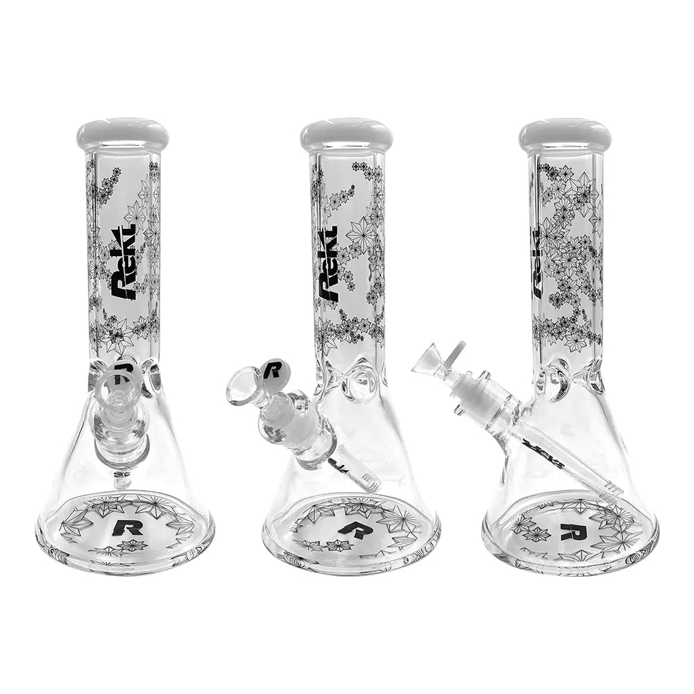 Rekt - 12’’ Beaker Bong - Floral Pattern - 7MM - White