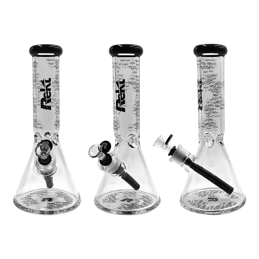 Rekt - 12’’ Beaker Bong - Honeycomb Pattern - 7MM - Black