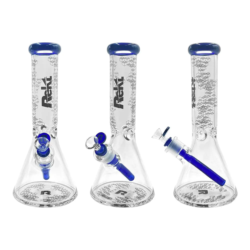 Rekt - 12’’ Beaker Bong - Honeycomb Pattern - 7MM - Blue