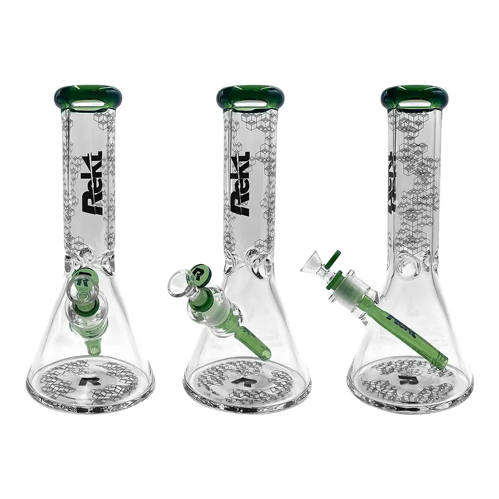 Rekt - 12’’ Beaker Bong - Honeycomb Pattern - 7MM - Green