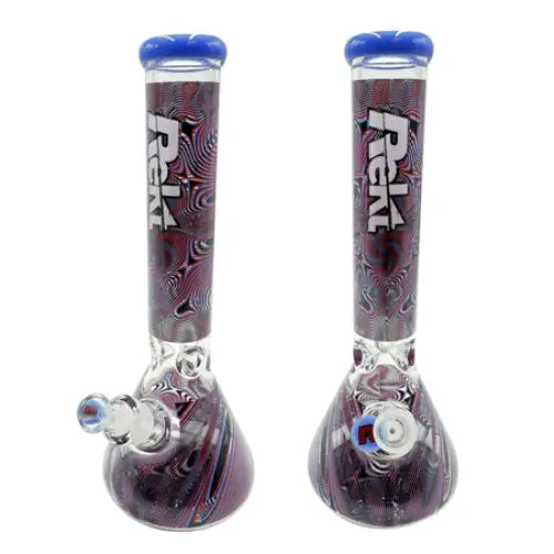Rekt - 3d Vintage Glass Beaker Bong - Swirls - 14’’ - 9mm - Milk Blue