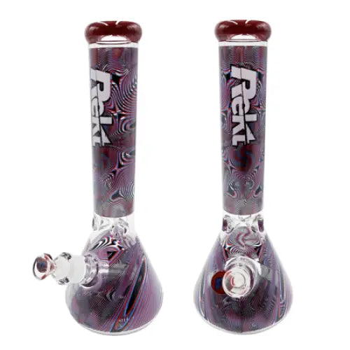 Rekt - 3d Vintage Glass Beaker Bong - Swirls - 14’’ - 9mm - Red