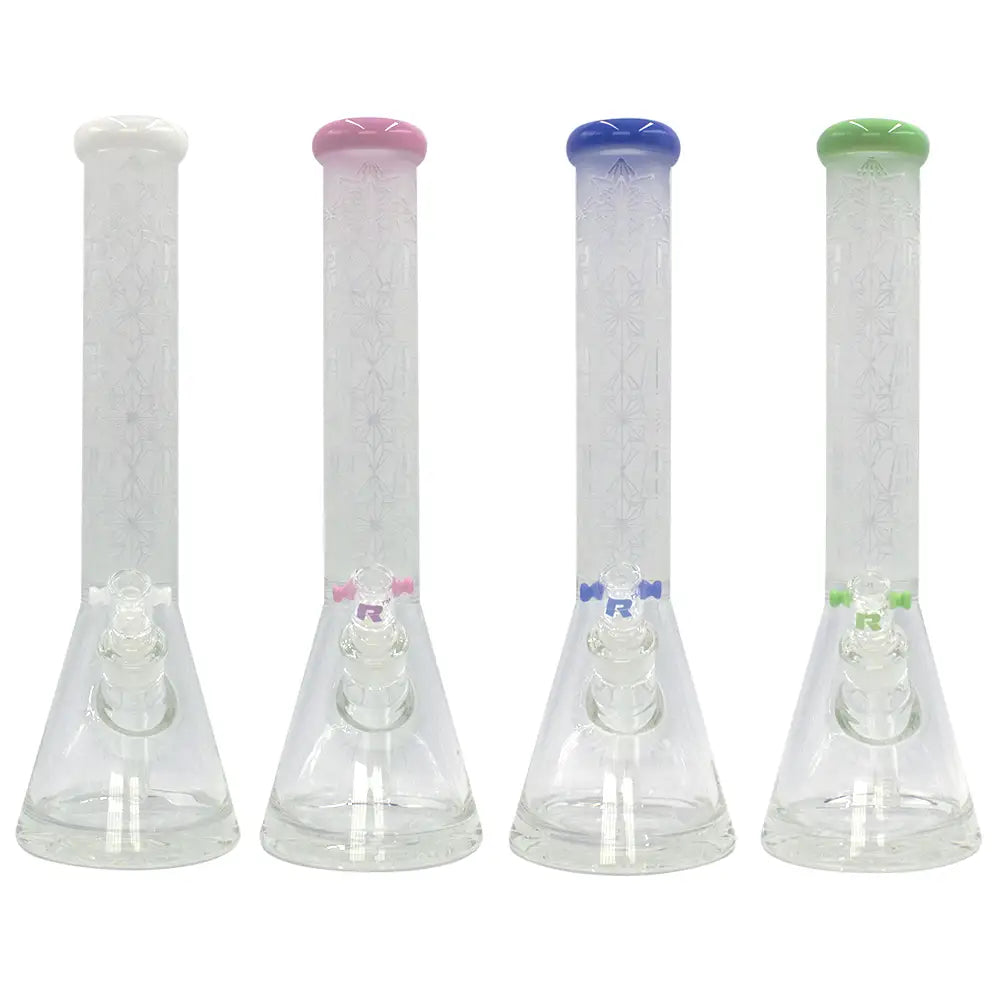 Rekt - BLASTED - Floral R’s Pattern Beaker Bong - 15’’