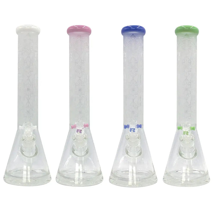 Rekt - BLASTED - Floral R’s Pattern Beaker Bong - 15’’