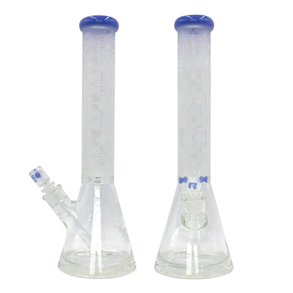 Rekt - BLASTED - Floral R’s Pattern Beaker Bong - 15’’ - Milk Blue