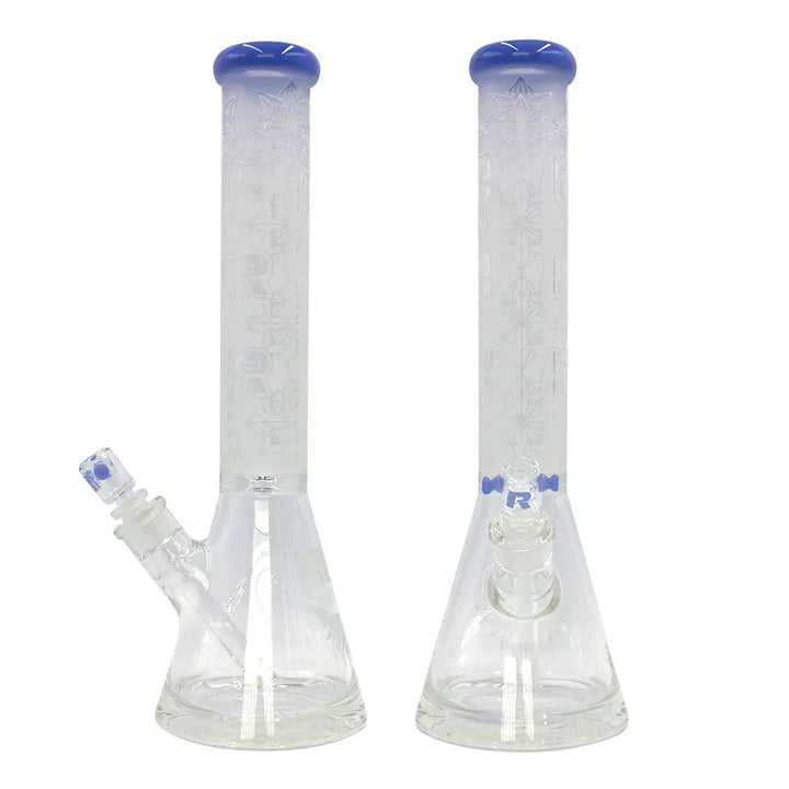 Rekt - BLASTED - Floral R’s Pattern Beaker Bong - 15’’ - Milk Blue