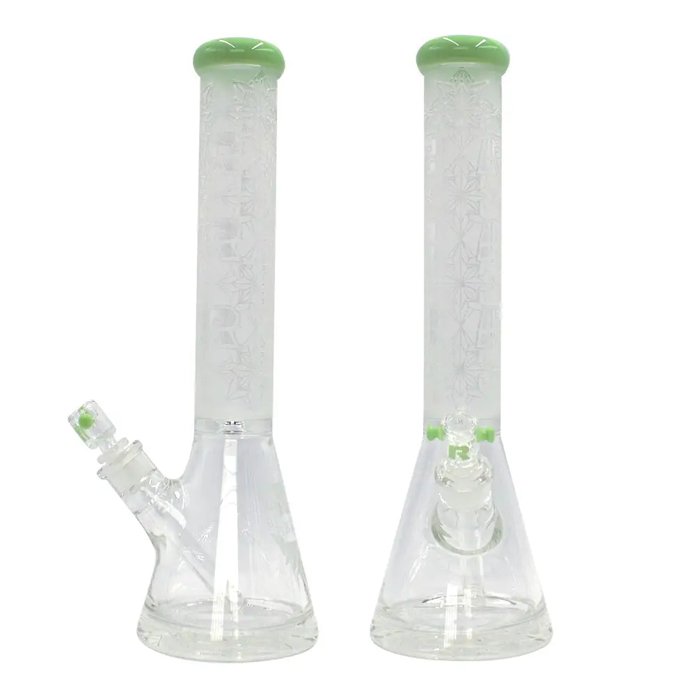 Rekt - BLASTED - Floral R’s Pattern Beaker Bong - 15’’ - Milk Green