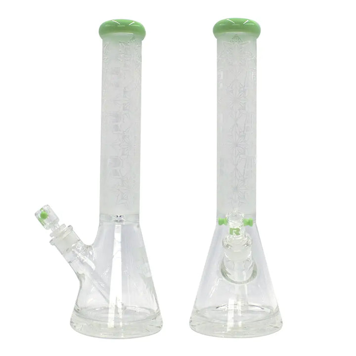 Rekt - BLASTED - Floral R’s Pattern Beaker Bong - 15’’ - Milk Green