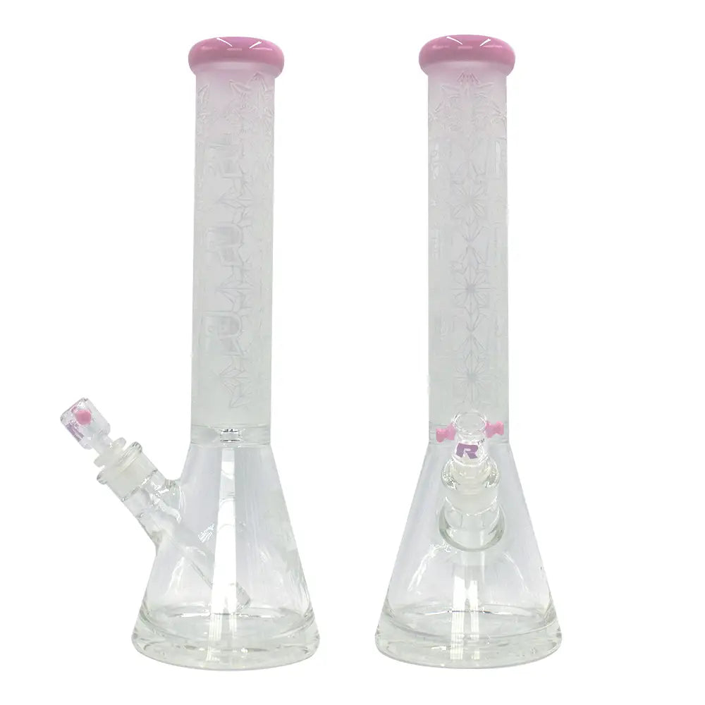Rekt - BLASTED - Floral R’s Pattern Beaker Bong - 15’’ - Milk Pink