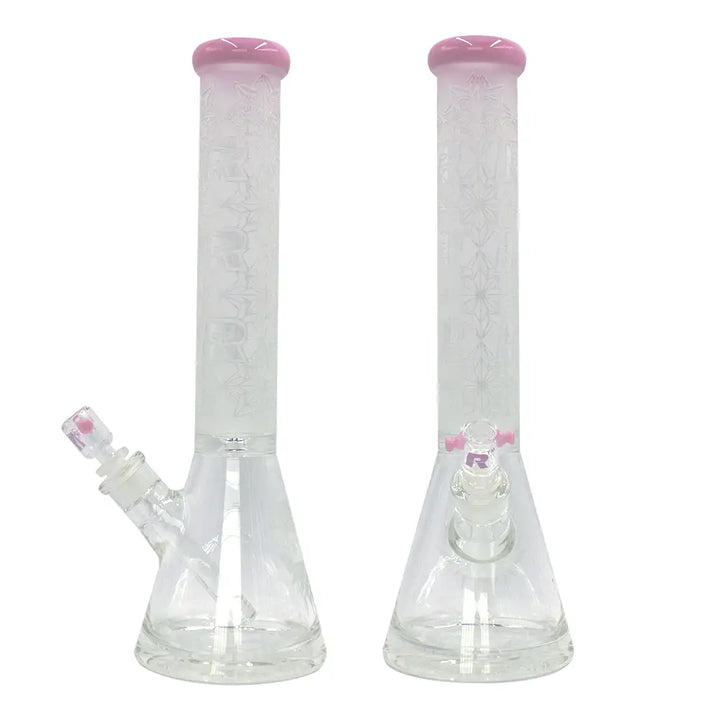 Rekt - BLASTED - Floral R’s Pattern Beaker Bong - 15’’ - Milk Pink