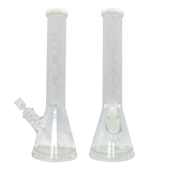 Rekt - BLASTED - Floral R’s Pattern Beaker Bong - 15’’ - Milk White