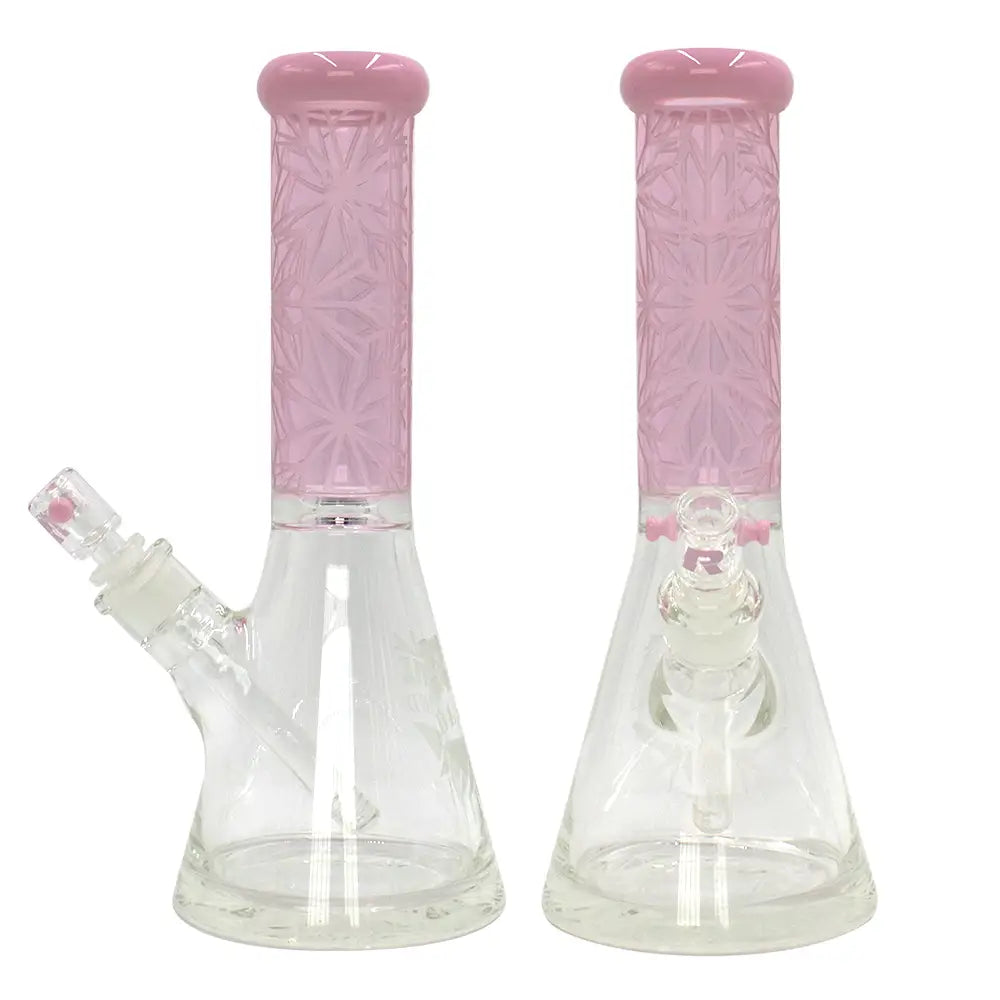 Rekt - BLASTED - Pink Floral Pattern Beaker Bong - 12’’ - Milk Pink