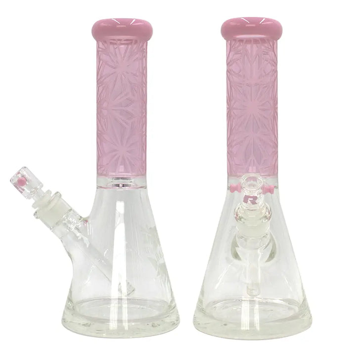Rekt - BLASTED - Pink Floral Pattern Beaker Bong - 12’’ - Milk Pink