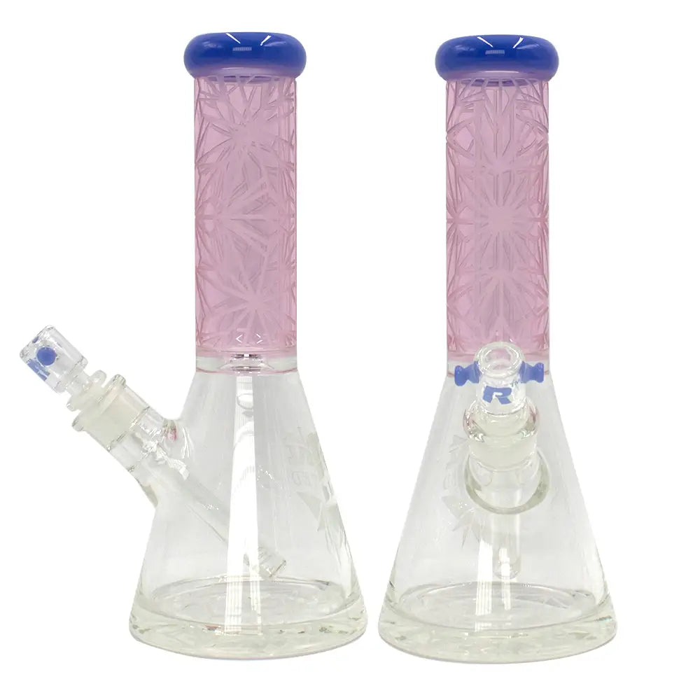 Rekt - BLASTED - Pink Floral Pattern Beaker Bong - 12’’ - Milk Blue
