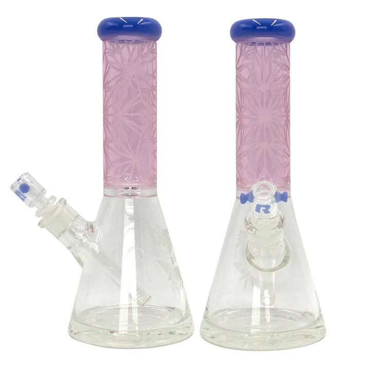 Rekt - BLASTED - Pink Floral Pattern Beaker Bong - 12’’ - Milk Blue