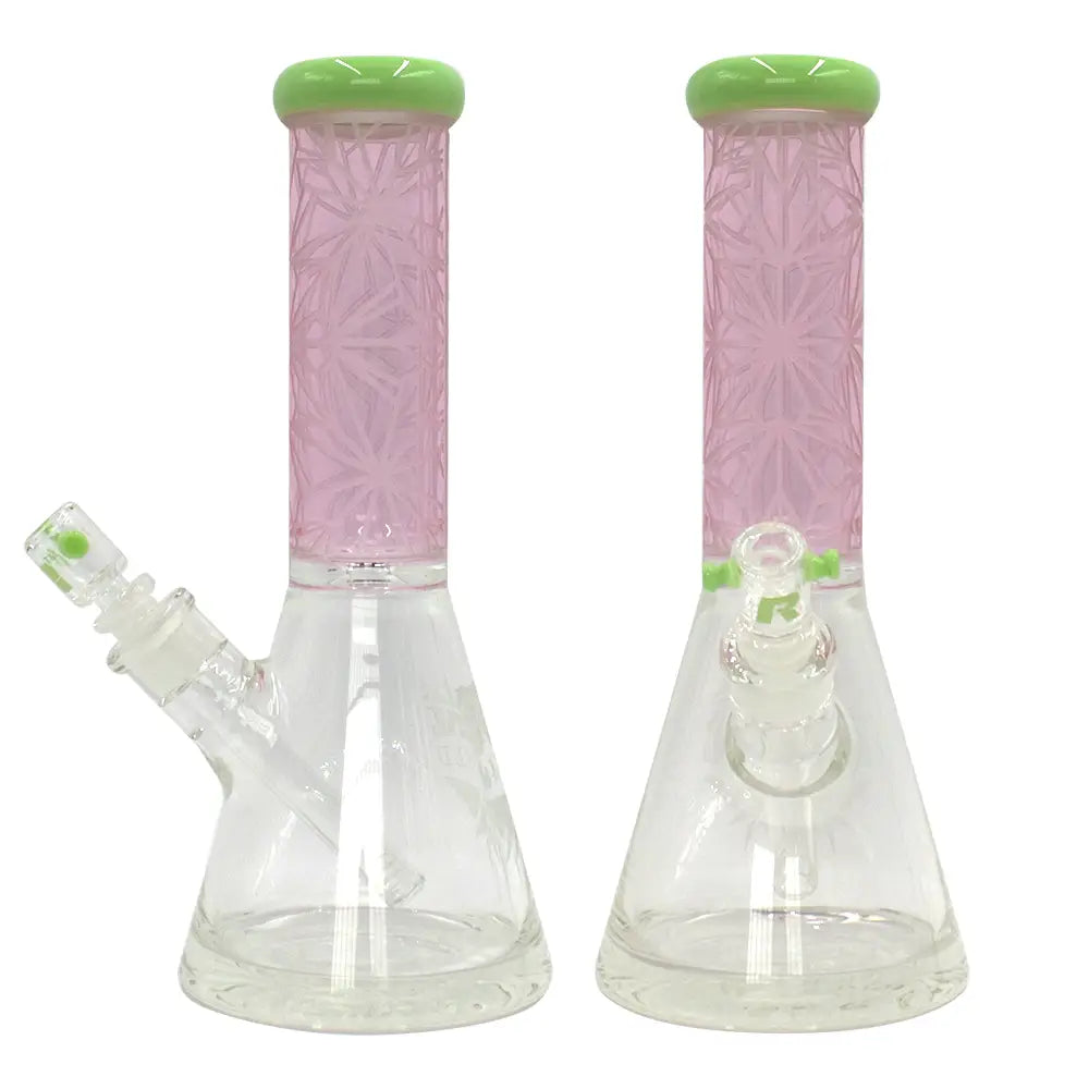 Rekt - BLASTED - Pink Floral Pattern Beaker Bong - 12’’ - Milk Green