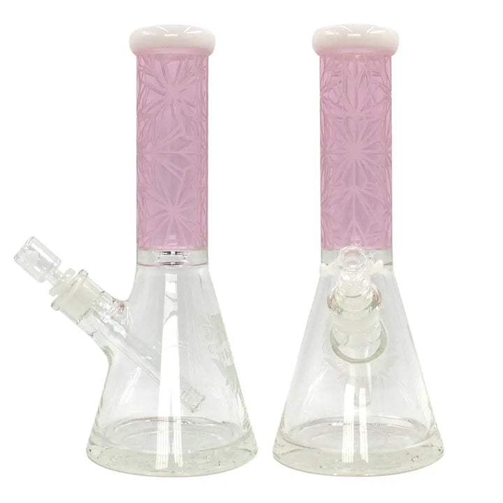 Rekt - BLASTED - Pink Floral Pattern Beaker Bong - 12’’ - Milk White