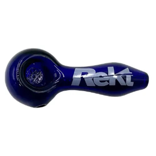 Rekt - Glass Spoon Pipe with Screen - 3.9’’ - Blue