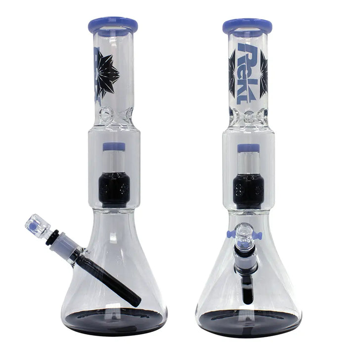 Rekt - Two Tone Beaker Bong w/Perc - 15’’ - Milk Blue