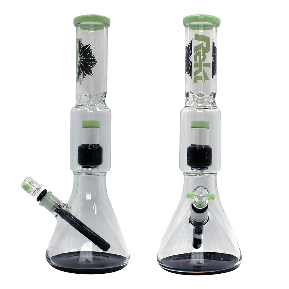 Rekt - Two Tone Beaker Bong w/Perc - 15’’ - Milk Green