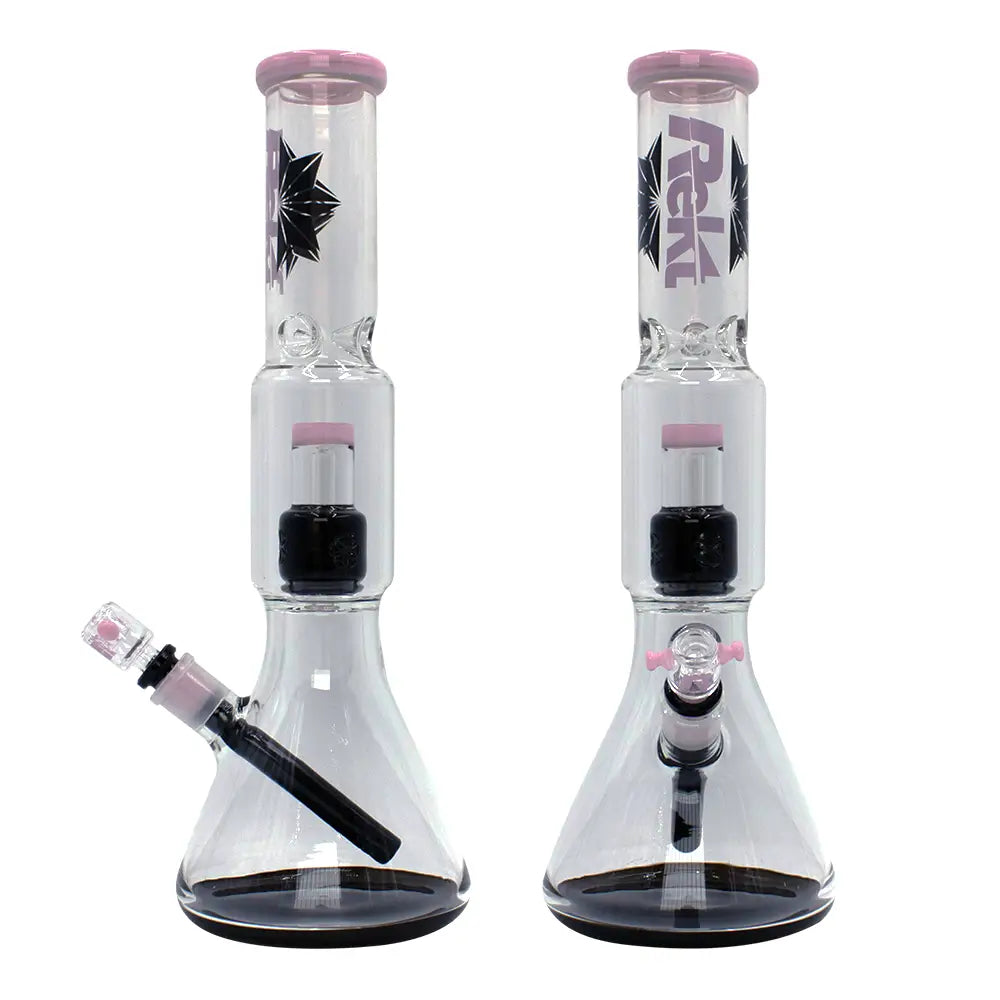 Rekt - Two Tone Beaker Bong w/Perc - 15’’ - Milk Pink