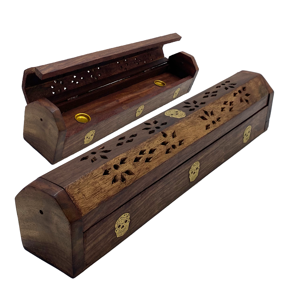 Inhal'Nation - Wooden Incense Burner - Box/Coffin - Sugar Skull