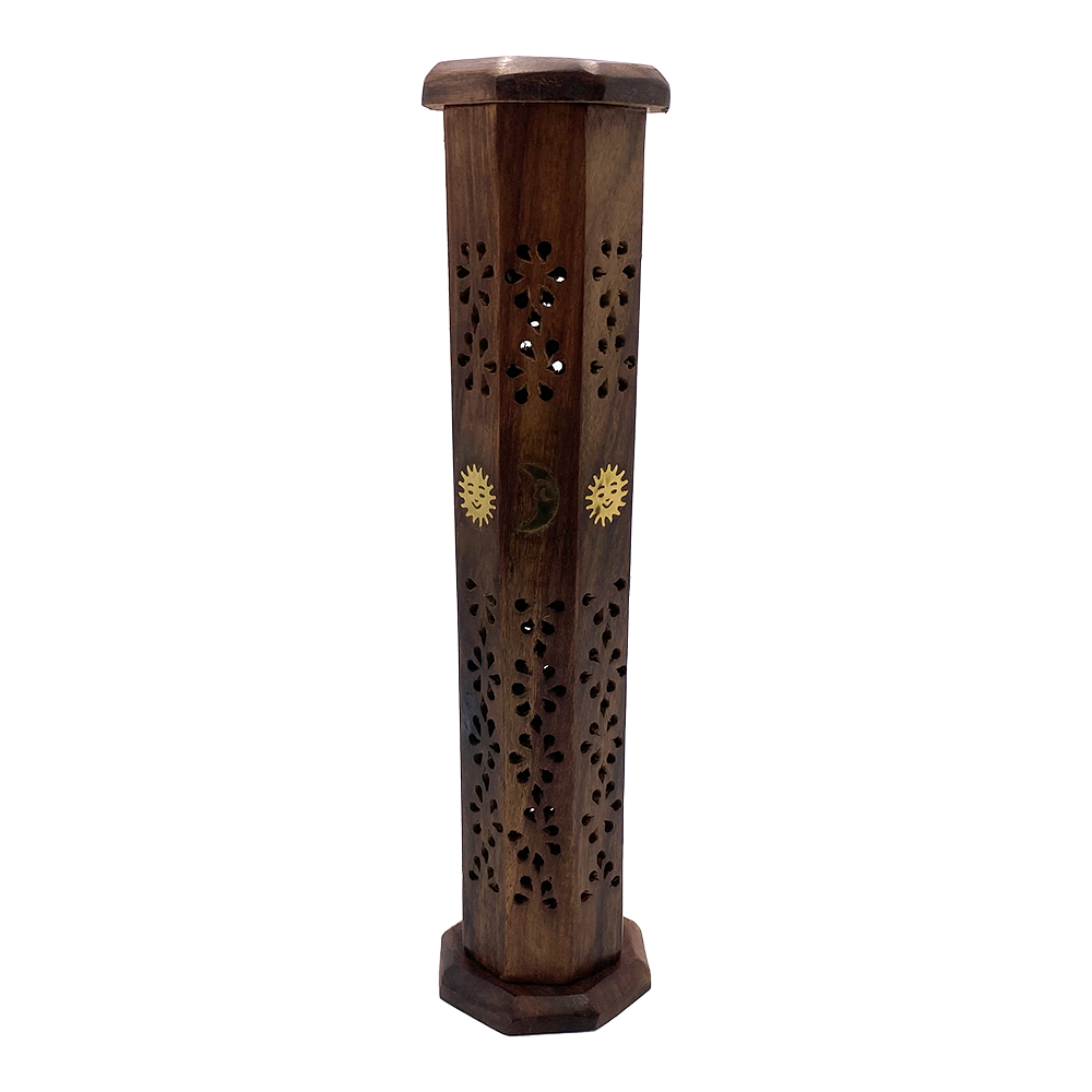 Inhal'Nation - Wooden Incense Burner - Tower Style - Moon and Sun